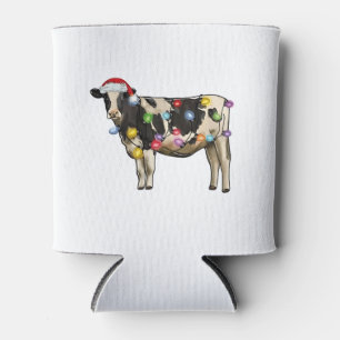 Christmas Cow Farm Lover Cute Santa Holiday Can Cooler
