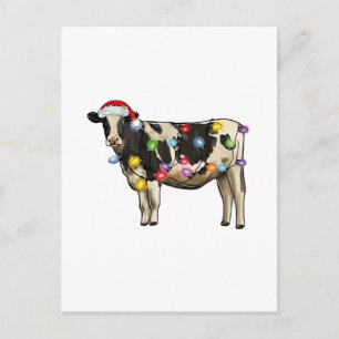Christmas Cow Farm Lover Cute Santa Holiday Invitation Postcard