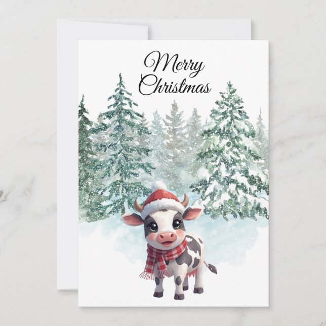 Christmas Cow Flat Holiday Card (Front)