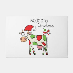 Christmas Cow Funny Cartoon Kids Doormat