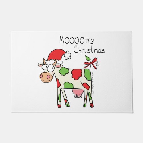 Christmas Cow Funny Cartoon Kids Doormat