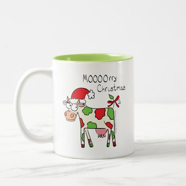 Christmas Cow Funny Cartoon Kids Two-Tone Coffee Mug (Left)