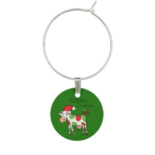 Christmas Cow Funny Cartoon Kids Wine Charm