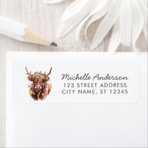 Christmas Cow Highland in Santa Hat Return Address Label