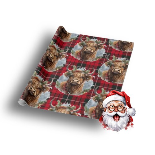 Christmas Cow highlander red Wrapping Paper