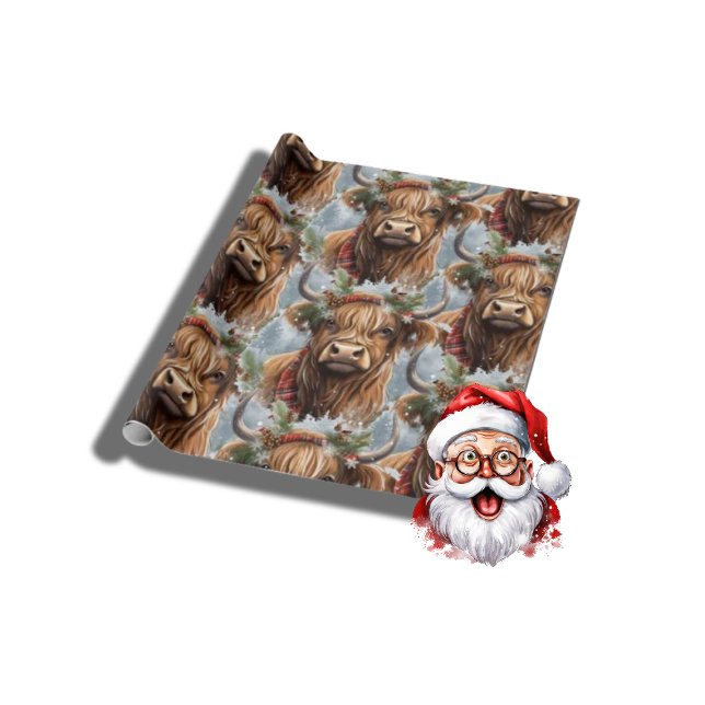 Christmas Cow highlander Wrapping Paper (Christmas Heffer Cow)