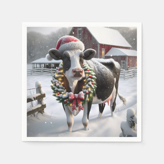 Christmas Cow In Barnyard Napkins (Front)