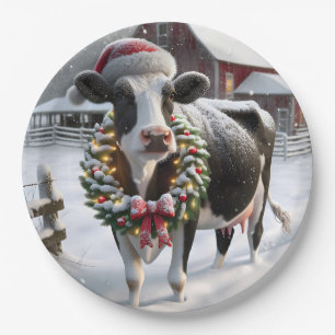 Christmas Cow In Barnyard Paper Plates