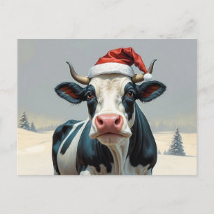 christmas cow in winter landscape postcard