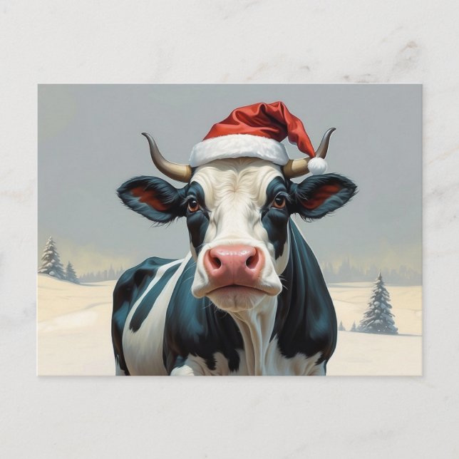 christmas cow in winter landscape postcard (Front)