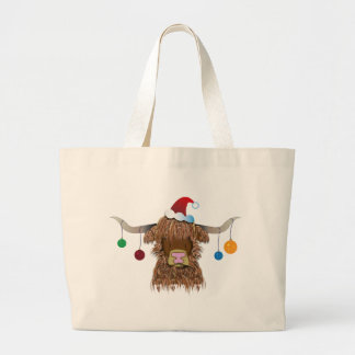 Christmas Cow Large Tote Bag