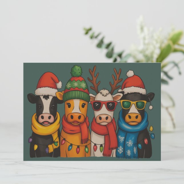 Christmas Cow Lover Farmhouse Farm Santa Highland  Holiday Card (Standing Front)