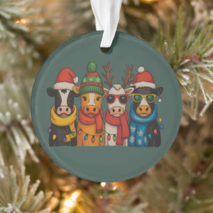Christmas Cow Lover Farmhouse Farm Santa Highland Ornament