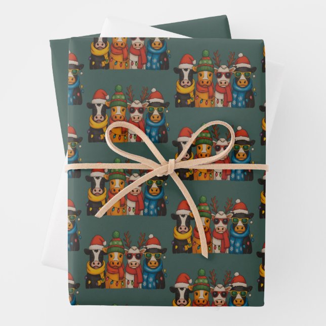 Christmas Cow Lover Farmhouse Farm Santa Highland  Wrapping Paper Sheets (In situ)