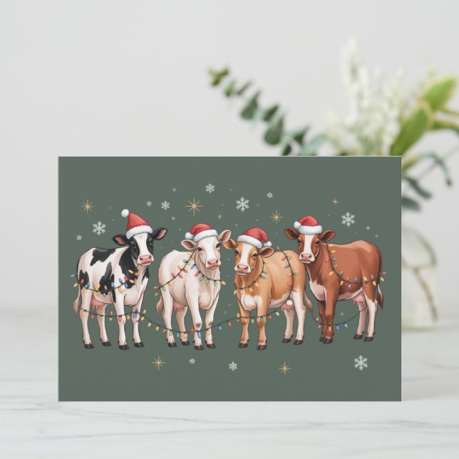 Christmas Cow Lover Gift Funny Holiday Farm  Card (Standing Front)