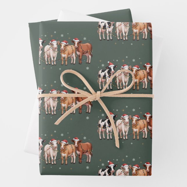 Christmas Cow Lover Gift Funny Holiday Farm  Wrapping Paper Sheets (In situ)