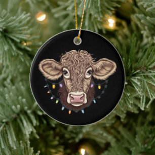 Christmas Cow Lover Lights Farm Farmer Xmas Ceramic Ornament