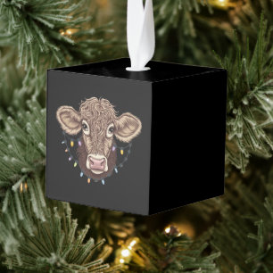 Christmas Cow Lover Lights Farm Farmer Xmas Cube Ornament