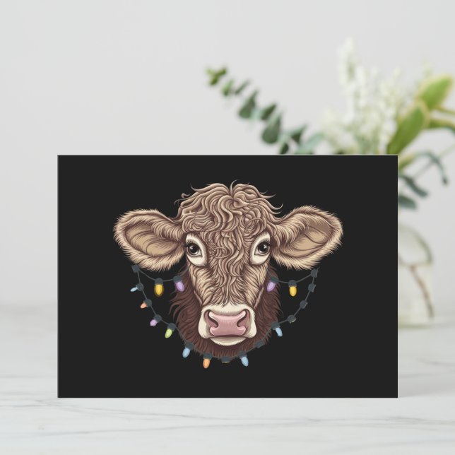 Christmas Cow Lover Lights Farm Farmer Xmas Holiday Card (Standing Front)