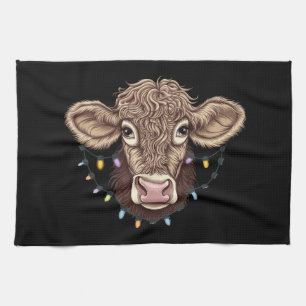 Christmas Cow Lover Lights Farm Farmer Xmas Kitchen Towel