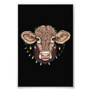 Christmas Cow Lover Lights Farm Farmer Xmas Photo Print