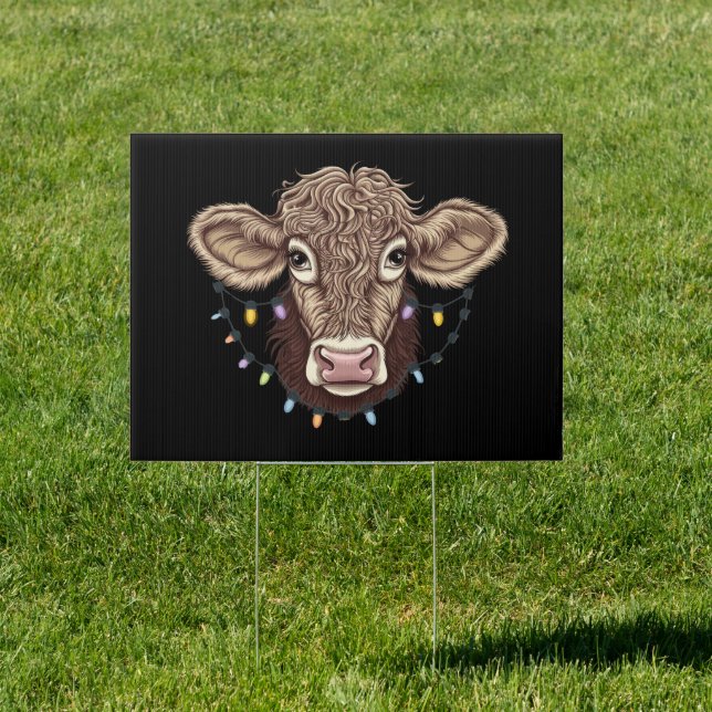 Christmas Cow Lover Lights Farm Farmer Xmas Sign (Insitu)