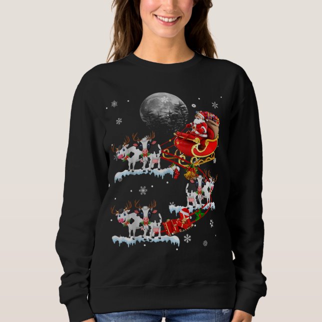 Christmas Cow Lover Santa Riding Reindeer Cow Sweatshirt (Front)