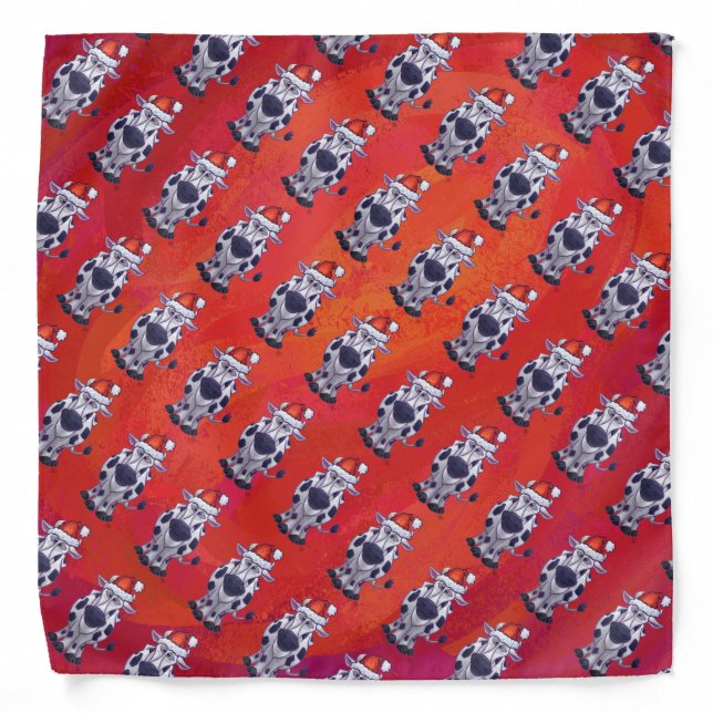Christmas Cow Pattern on Red Field Bandana (Front)