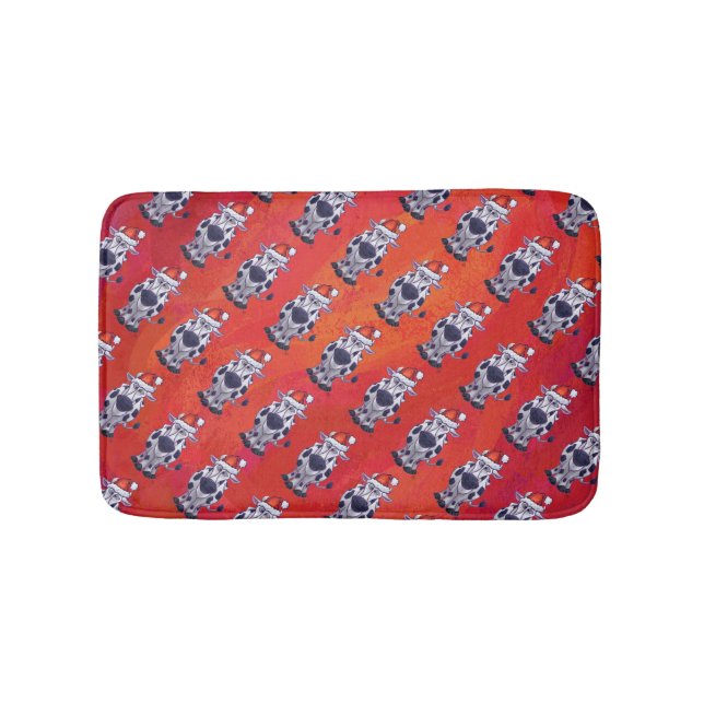 Christmas Cow Pattern on Red Field Bathroom Mat (Front)