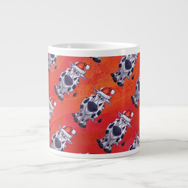 Christmas Cow Pattern on Red Field Giant Coffee Mug (Front)
