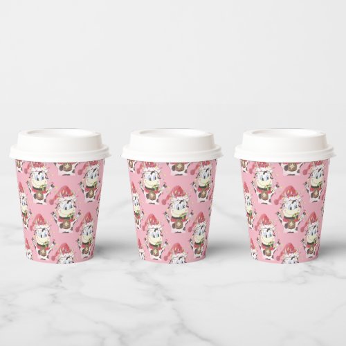 Christmas cow pattern pink paper cup with lid