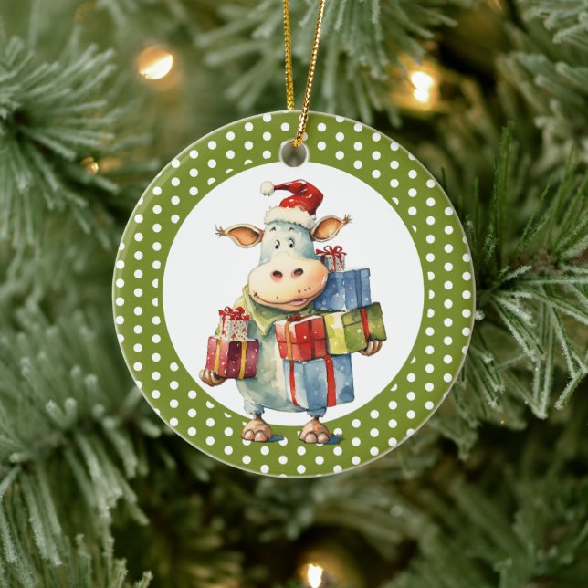 Christmas Cow Pun  Ceramic Ornament (Tree)
