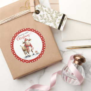 Christmas Cow Pun  Classic Round Sticker