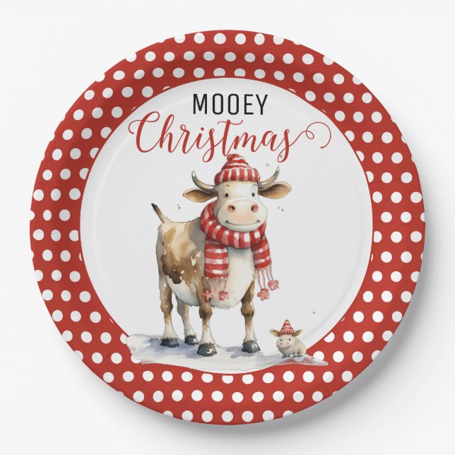 Christmas Cow Pun Paper Plates (Front)