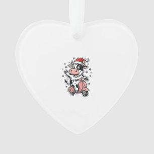 Christmas Cow Riding Pink Scooter Vintage Vector_1 Ornament