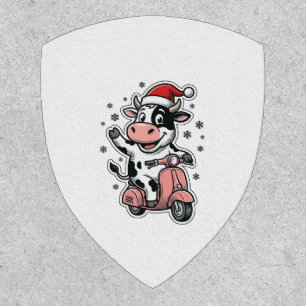 Christmas Cow Riding Pink Scooter Vintage Vector_1 Patch