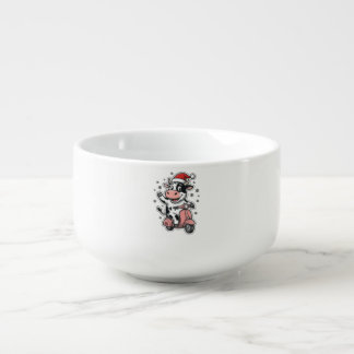 Christmas Cow Riding Pink Scooter Vintage Vector_1 Soup Mug