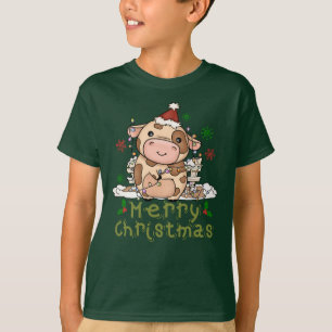 Christmas Cow Santa Hat a Family Matching Xmas Kid T-Shirt