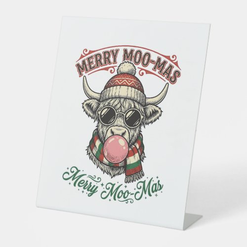 Christmas Cow Shirt Cute Highland Holiday Pun Desi Pedestal Sign