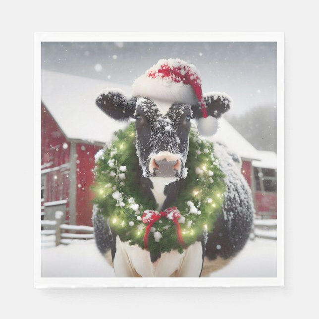 Christmas Cow Wearing a Wreath Napkins (Front)
