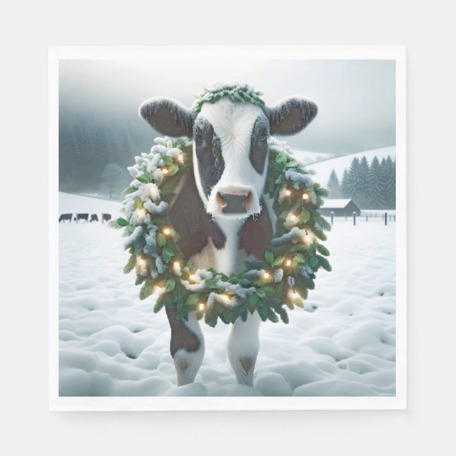 Christmas Cow Wearing a Wreath Napkins (Front)