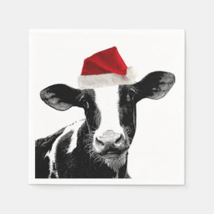 Christmas Cow wearing Santa Hat Paper Napkins