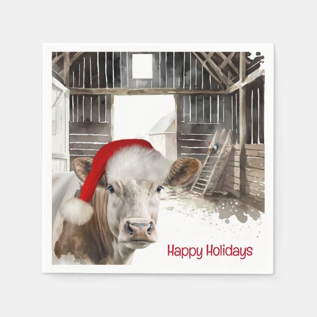 Christmas Cow with Santa Hat Napkins (Front)