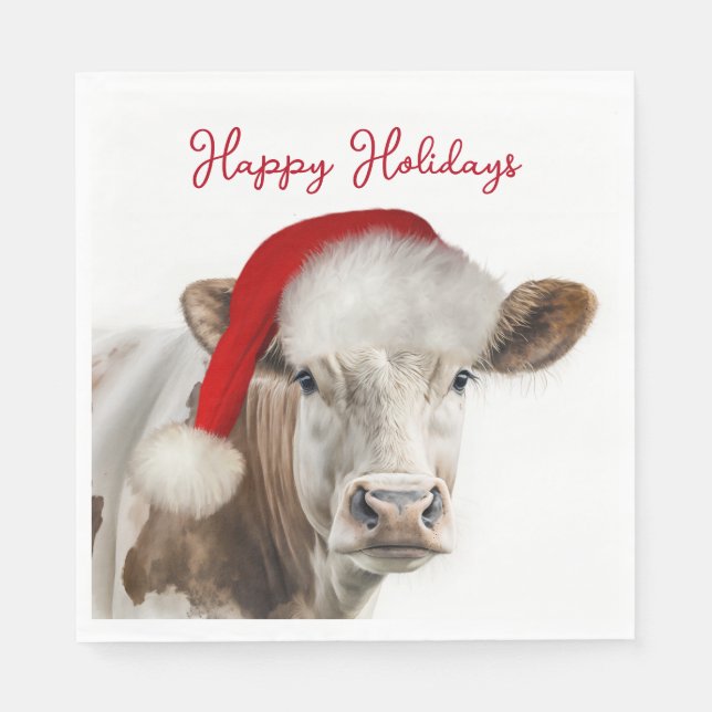 Christmas Cow with Santa Hat Napkins (Front)