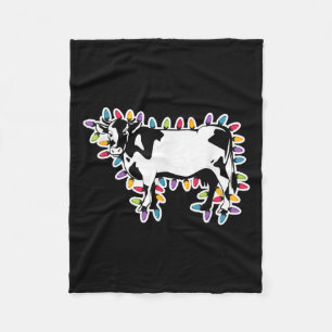 Christmas Cow Wrapped In Colored String Lights  Fleece Blanket