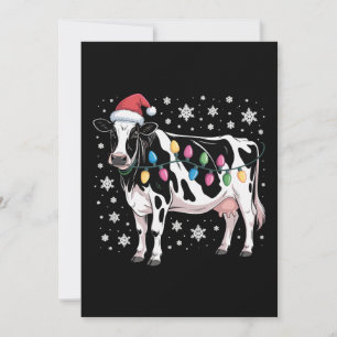 Christmas Cow Xmas Lights Santa Hat Farm Holiday Card