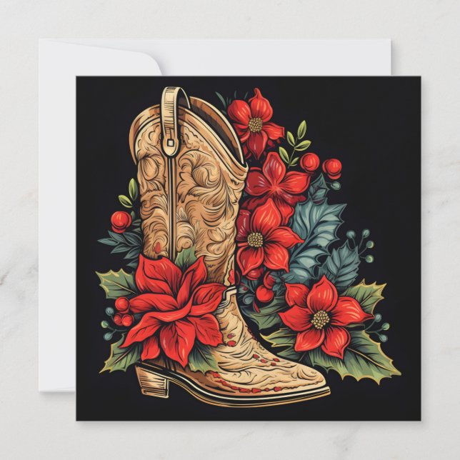 christmas cowboy boot holiday greeting card (Front)