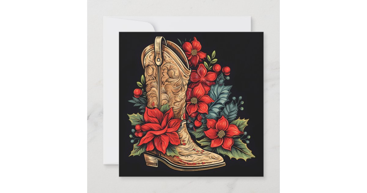 christmas cowboy boot holiday greeting card | Zazzle