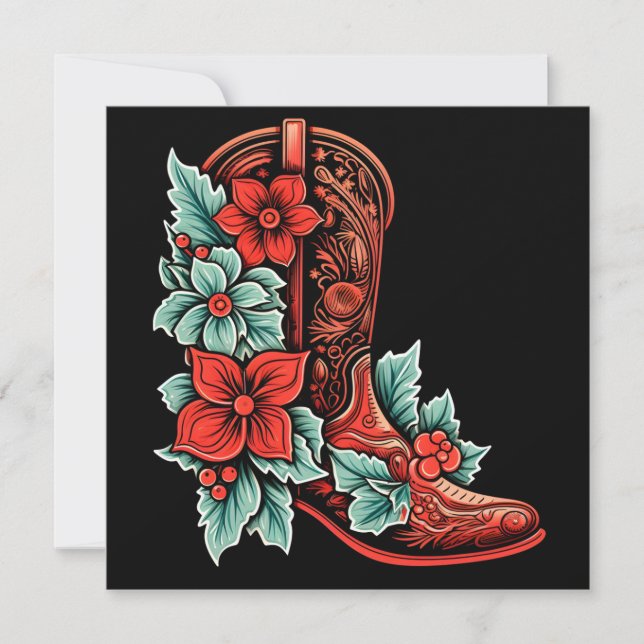 christmas cowboy boot holiday greeting card (Front)