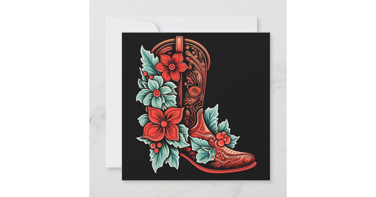 christmas cowboy boot holiday greeting card | Zazzle